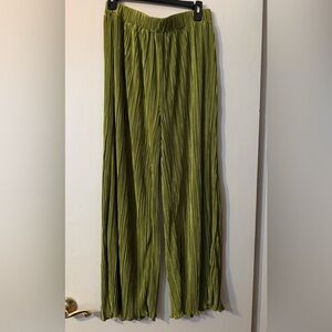 Omancia Solid Accordian Green Wide Leg Elastic Band Pants Sz XL